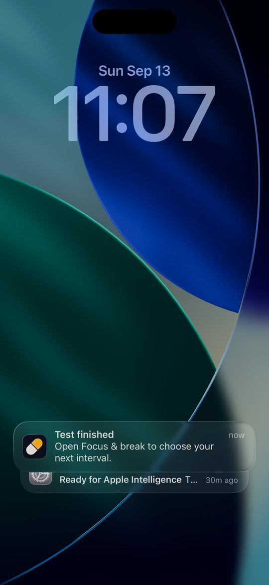 iPhone lock screen with the “Test finished” notification